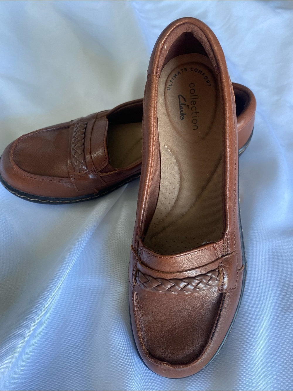 Clarks Copper Brown Slip-On Braided Loafers